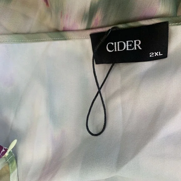 Cider Dress‎ Womens 2XL Watercolor Ruched Retro Disco Satin Midi Romantic - Picture 8 of 9